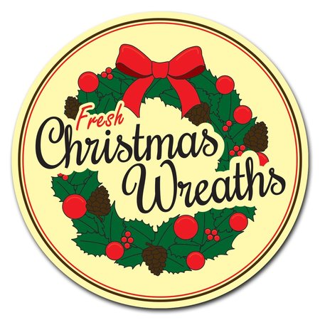 SIGNMISSION Christmas Wreaths Circle Corrugated Plastic Sign C-12-CIR-Christmas Wreaths